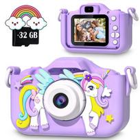 Skaitmeninis fotoaparatas Vaikiškas fotoaparatas VIENARAGIS (violetinis) +32GB MicroSD. Fotografavimas ir filmavimas. Žaidimai, USB laikmena duomenų perkėlimui, dirželis ant kaklo.