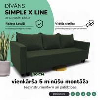 Klasikinis sofa-lova Simple X Line, su skalbinių dėže, Podrez, Turkio žalia