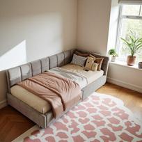 Sofa-lova 140x200 cm, apmušta lova su LED, USB, aksominis audinys, pilka