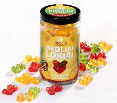 Pasiflorų, obuolių ir aviečių skonio guminukų  Brolių lokių  rinkinys stiklainėlyje 500g