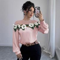Cuckoo Style Mesh Patchwork Floral Women's Shirt XS rožinė