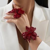 Prabangūs Dideli Gėlių Auskarai Raudonos Gėlės Vėrinys Apyrankė Žiedai Papuošalų Aksesuarai Earrings+Necklace