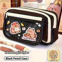 Kapibaros penalų rinkinys, įskaitant penalą ir 10 lipdukų, daugiasluoksnis kapibaros penalas, „pasidaryk pats“ mažas krepšys mokymosi reikmenims susidėti Pencil Case + 10 Random Stickers