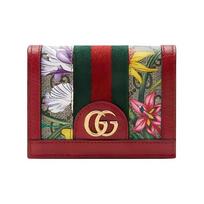 GUCCI Ophidia Gėlių raštas Senovinis logotipas Juostelė Webbing Trumpa atvartinė Drobės odinė piniginė Kortelių laikiklis Moteriška Ebono raudonumo Gift Box Set (Basic Set + Original Box) juodmedis/raudona