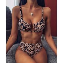 Leopard Snake Print Sexy Cutout metalinis žiedas aukštu juosmeniu bikinis dviejų dalių maudymosi kostiumėlis XL