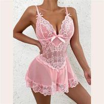 Europos ir Amerikos perspektyvos Sexy Lingerie Plus Size Lace Temptation Pižamos rinkinys S juoda