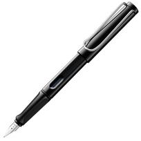 LAMY Safari Shiny Black Fountain Black Ergonomic Grip and Polished Steel Size F Ideal for Writing and Calligraphy Includes LAMY T10 Blue Ink Cartridge