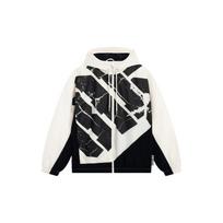 Li-Ning Contrast Stripe Print Zip-Up Hooded Woven Warm Loose Long Sleeve Jacket Men Jackets Off-White AFDT059-3 M
