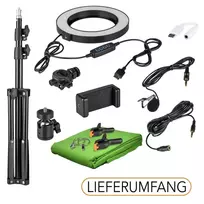 HomeStudio Starter-Kit Ring Light telefono laikiklis trikojis mikrofonas levalier USB-C
