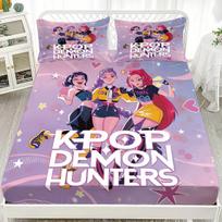 1PC KPOP Fitted Sheet Demon-Hunters Soft Polyester Bed Cover Fitted Sheet With Elastic Band Huntrix Home Decor No Pillowcase 100x200x25cm