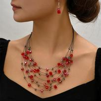 Bohemia Necklace Earrings Set For Women Square Crystal Beads Jewelry Sets Multilayer Choker Necklace Women Jewelry Set skaidri