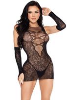 Leg Avenue Mini Dress and Matching Gloves 81679 Black