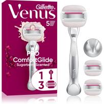 Gillette Venus PRO ComfortGlide Sugarberry moteriškas skustuvas su dušo laikikliu + atsarginiai peiliukai 5 vnt.