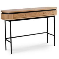 BECK tualetinis staliukas su stalčiais, 120 cm, ąžuolo spalvos, grioveliais dekoruota kosmetinė konsolė, modernus