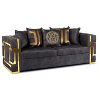 PALLAZO 3S Trivietė sofa, juoda/auksinė, aksominė, modernus žavesys