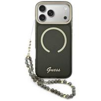 Guess IML Blizgučiai Script Strap MagSafe dėklas iPhone 17 Pro Max - juodas