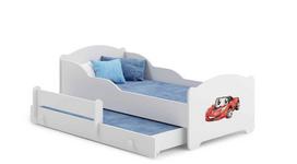 Vaikiška dvigulė lova Michas su čiužiniu ir apsauginiu barjeru 164x85x63 / 145x80x15cm, sportinis automobilis