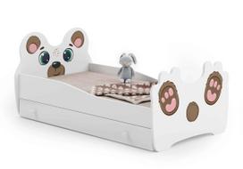 Vaikiška lova Animals su stalčiumi ir čiužiniu 144 cm x 80 cm x 70 cm, meškiukas