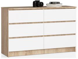 Komoda NORE K120 su 6-iais stalčiais, ąžuolo/baltos spalvos