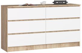 Komoda NORE K140 su 6-iais stalčiais, ąžuolo/baltos spalvos