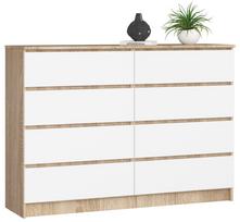 Komoda NORE K140 su 8-iais stalčiais, ąžuolo/baltos spalvos