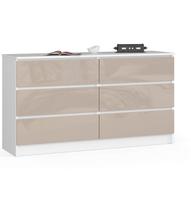 Komoda NORE K140 su 6-iais stalčiais, baltos/kreminės spalvos