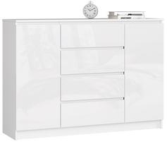 Komoda NORE K140 su 4-iais stalčiais, blizgios baltos spalvos