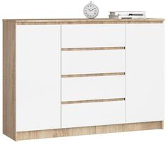 Komoda NORE K140 su 4-iais stalčiais, ąžuolo/baltos spalvos