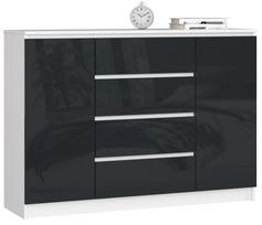 Komoda NORE K140 su 4-iais stalčiais, baltos/juodos spalvos