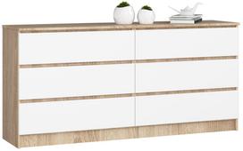 Komoda NORE K160 su 6-iais stalčiais, ąžuolo/baltos spalvos