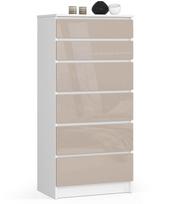 Komoda NORE K120 su 6-iais stalčiais, baltos/kreminės spalvos