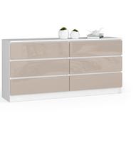 Komoda NORE K160 su 6-iais stalčiais, baltos/kreminės spalvos