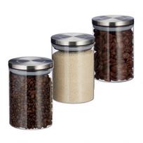 Rinkinys iš 3 skaidrių indelių biriems produktams 14x9,5cm, 0.6L., sidabrinės spalvos