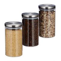 Rinkinys iš 3 skaidrių indelių biriems produktams 18x9,5cm, 1L., sidabrinės spalvos