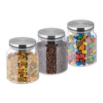 Rinkinys iš 3 skaidrių indelių biriems produktams 14x12cm, 1.1L., sidabrinės spalvos