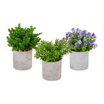 Rinkinys iš 3 dirbtinių gėlių 20x15cm., pilkos/žalios/violetinės spalvos