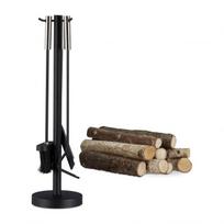 Rinkinys iš 4 židinio įrankių ir stovo 57x15x15cm., juodos/sidabrinės spalvos