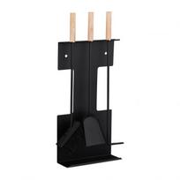 Rinkinys iš 3 židinio įrankių ir stovo 66x28x11cm., juodos/šviesiai rudos spalvos