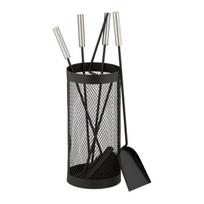 Rinkinys iš 4 židinio įrankių ir stovo 56x17cm., juodos/sidabrinės spalvos