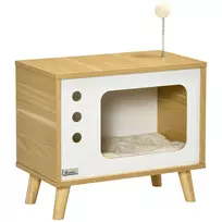 Kačių namelis PawHut 50x28x43cm., šviesiai rudos/baltos spalvos
