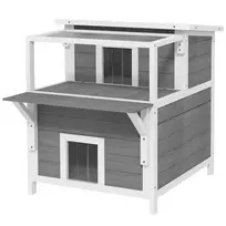 Kačių namelis PawHut 64x87x76cm., pilkos/baltos spalvos