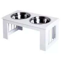 Dubenėliai su stovu PawHut 58,4x30,5x25,4cm., baltos/sidabrinės spalvos
