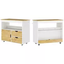Virtuvės vežimėlis Homcom 107x50x85cm., baltos/šviesiai rudos spalvos 