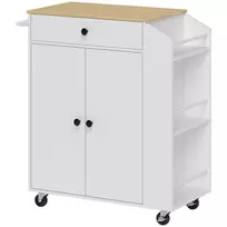 Virtuvės vežimėlis Homcom 82x38x86,5cm., baltos/šviesiai rudos spalvos 