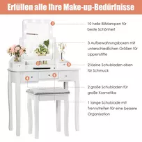 Tualetinis staliukas su taburetė 80x40x135,5cm., baltos spalvos