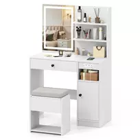 Tualetinis staliukas su taburetė 90x40x135,5cm., baltos spalvos