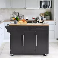 Virtuvės sala ant ratukų 121,5x45,5x92,5cm., juodos/šviesiai rudos spalvos