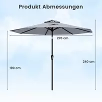 Lauko skėtis 270x270x240cm., pilkos/juodos spalvos