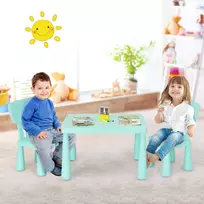 Vaikiškas stalas su kėdėmis, žalios spalvos