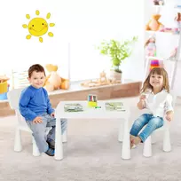 Vaikiškas stalas su kėdėmis, baltos spalvos